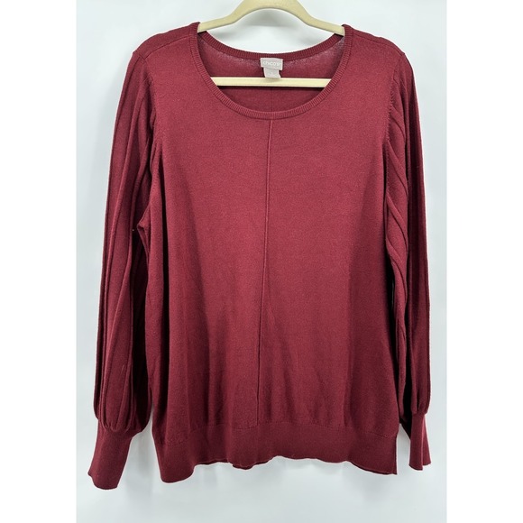 Chicos Women's Size 3 XLarge Maroon Soft 5% Cashmere Fall Sweater Rib Sleeves - Picture 1 of 7
